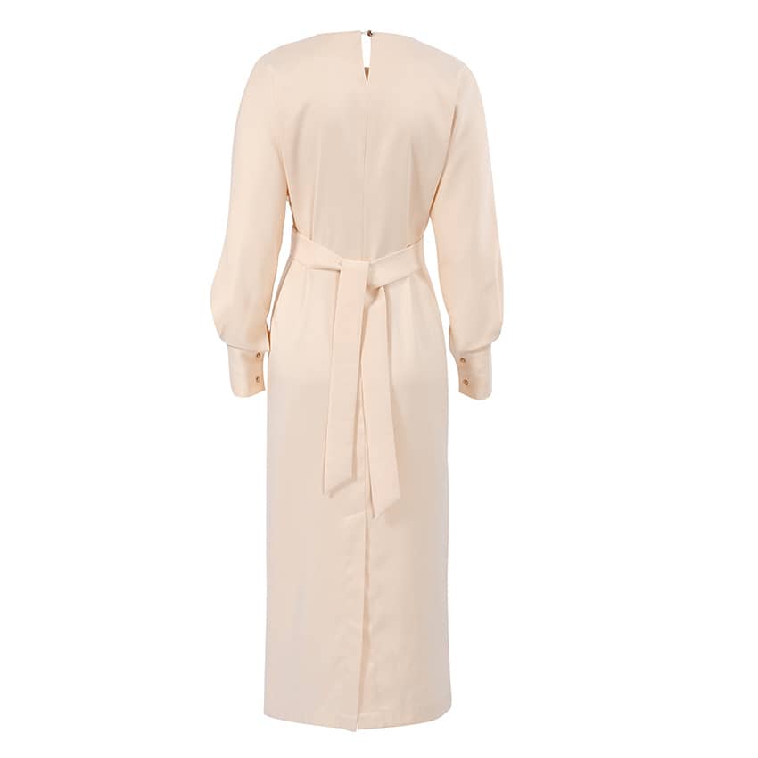 Lantern Sleeve Neck Belt Shift Dress