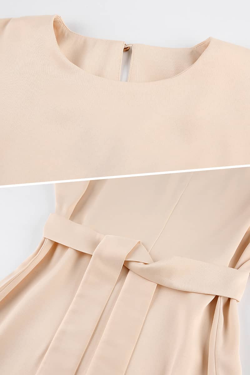 Lantern Sleeve Neck Belt Shift Dress