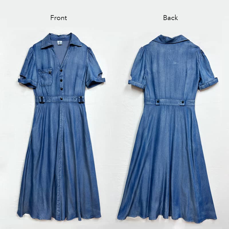 V-neck dress retro waist slim Tencel denim dress