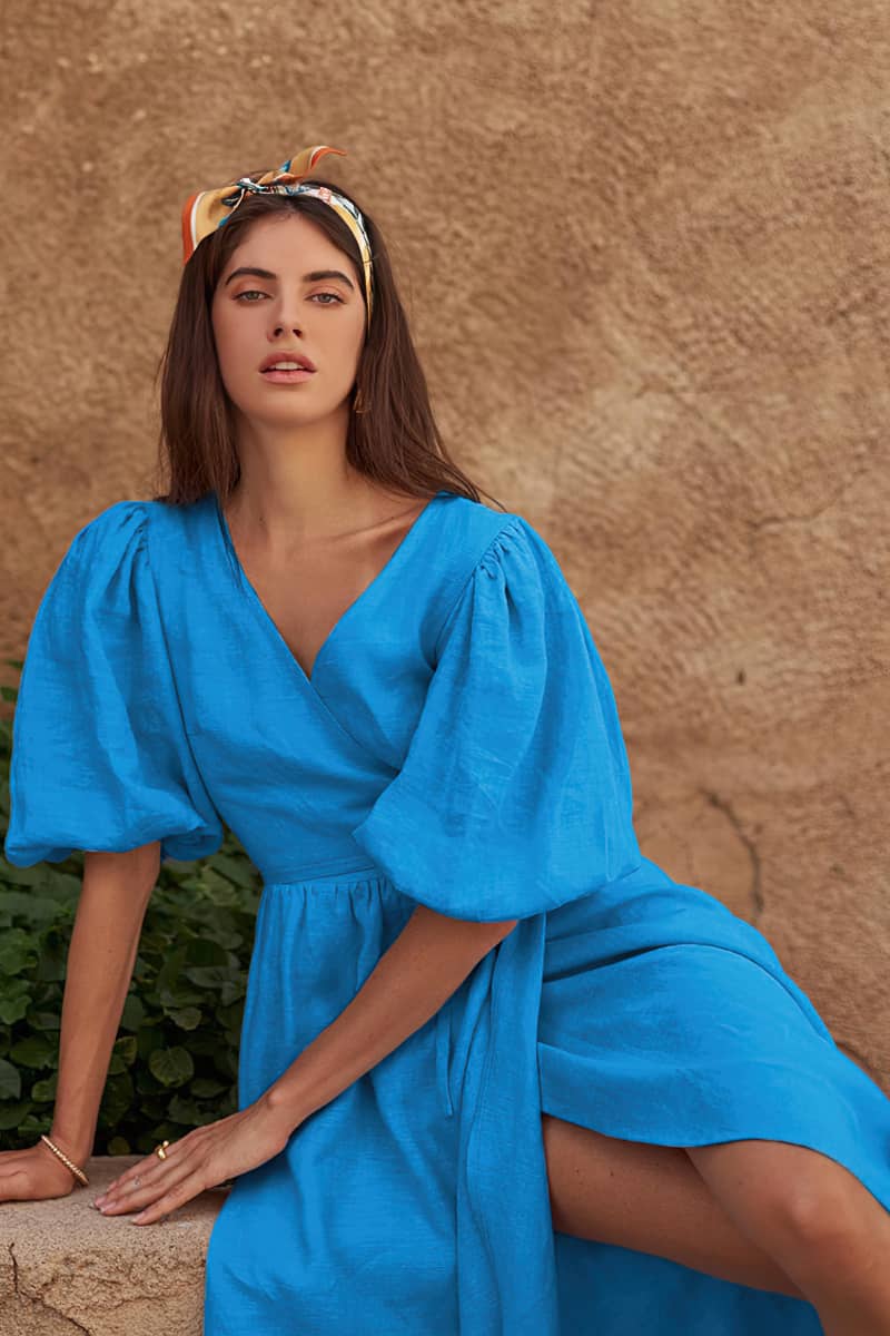 Cotton high waist A-line skirt split dress