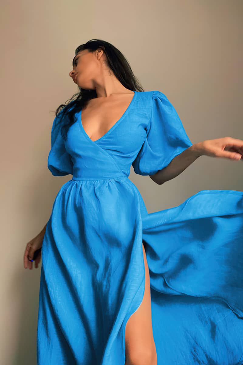 Cotton high waist A-line skirt split dress