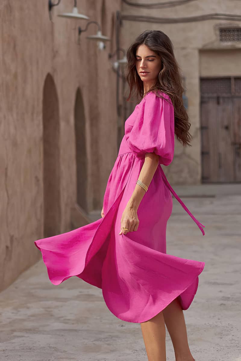 Cotton high waist A-line skirt split dress