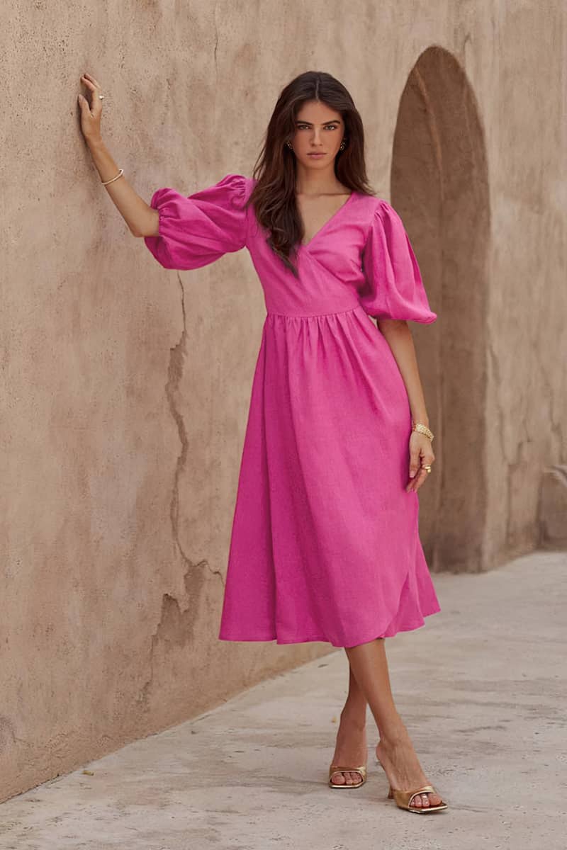 Cotton high waist A-line skirt split dress