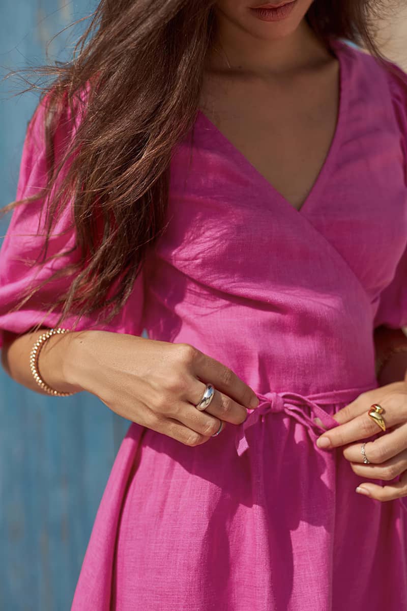 Cotton high waist A-line skirt split dress