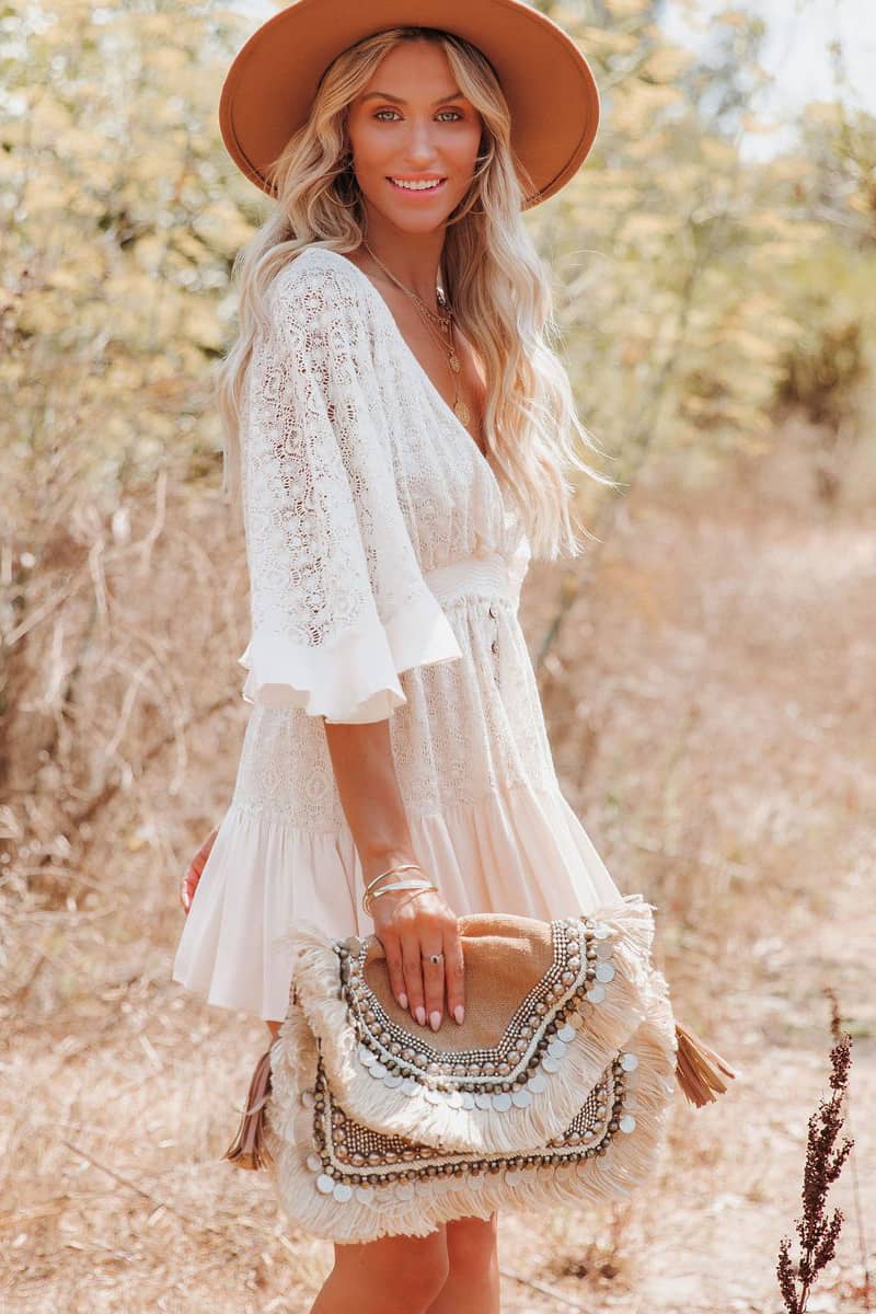 Lace-paneled dolman sleeve dress