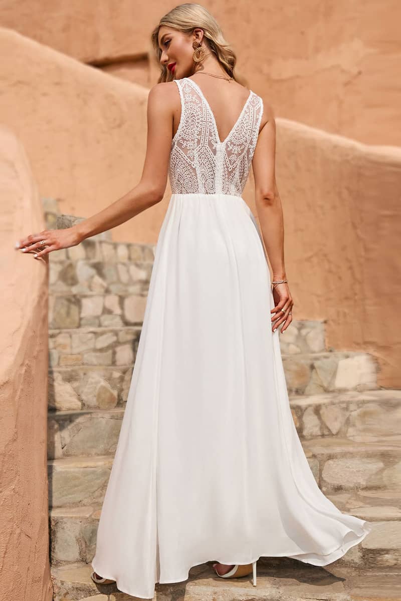 White V-Neck Swing Dress