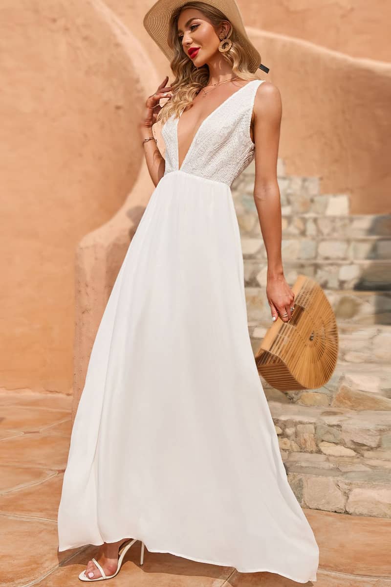 White V-Neck Swing Dress