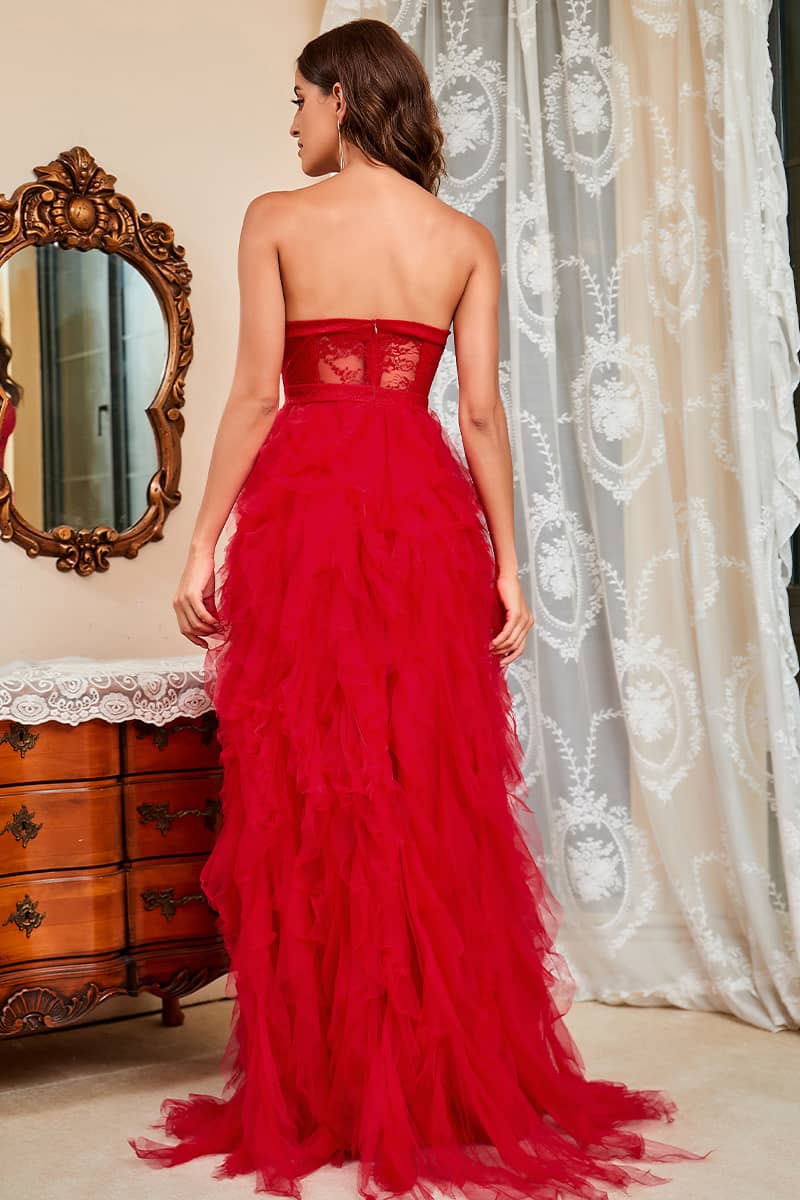 Large size lace mesh tube top sexy evening dress