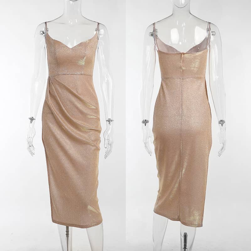 Glitter Sexy Deep V Sling Slit Dress