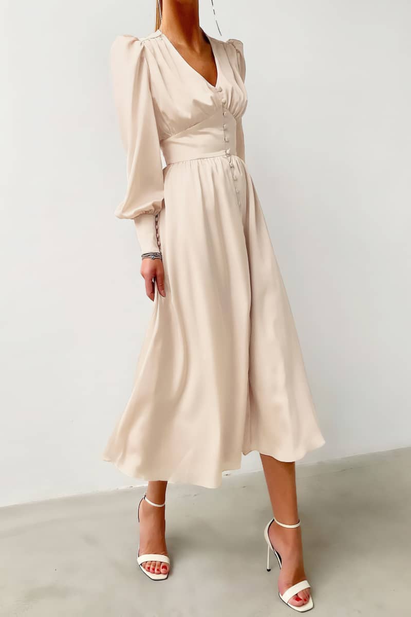 Satin balloon sleeve dress