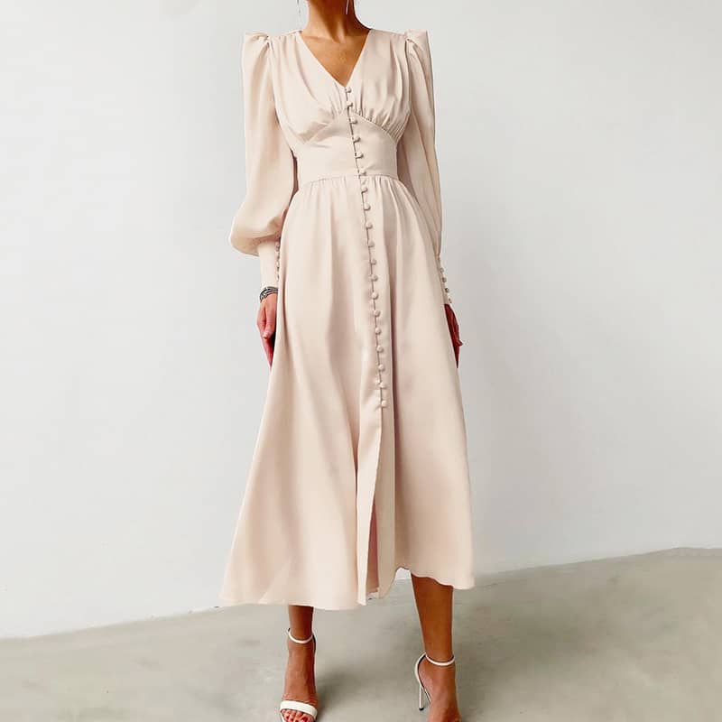 Satin balloon sleeve dress