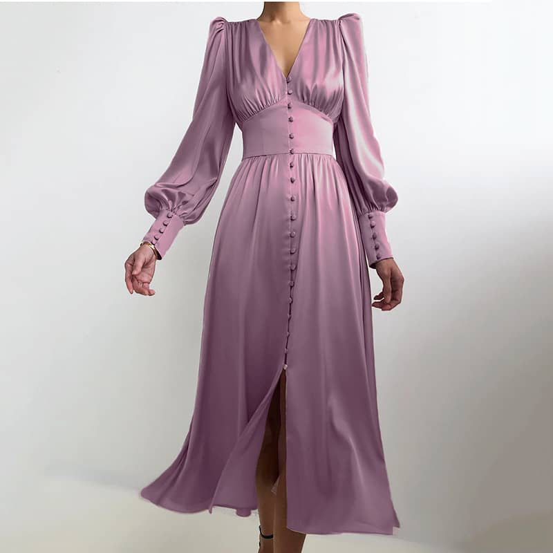 Satin balloon sleeve dress