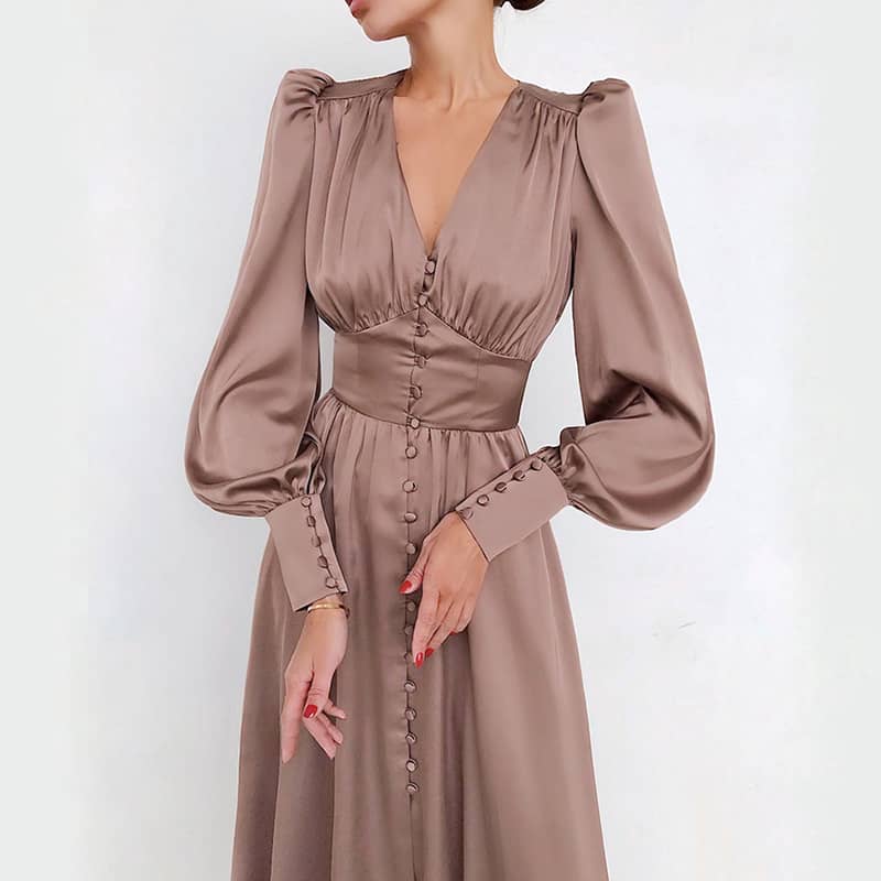 Satin balloon sleeve dress