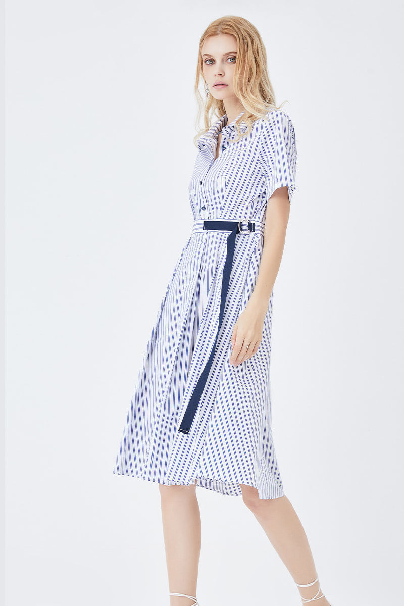 Classic Stripe Fitted Shirt Dress