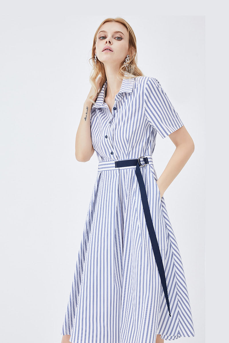 Classic Stripe Fitted Shirt Dress