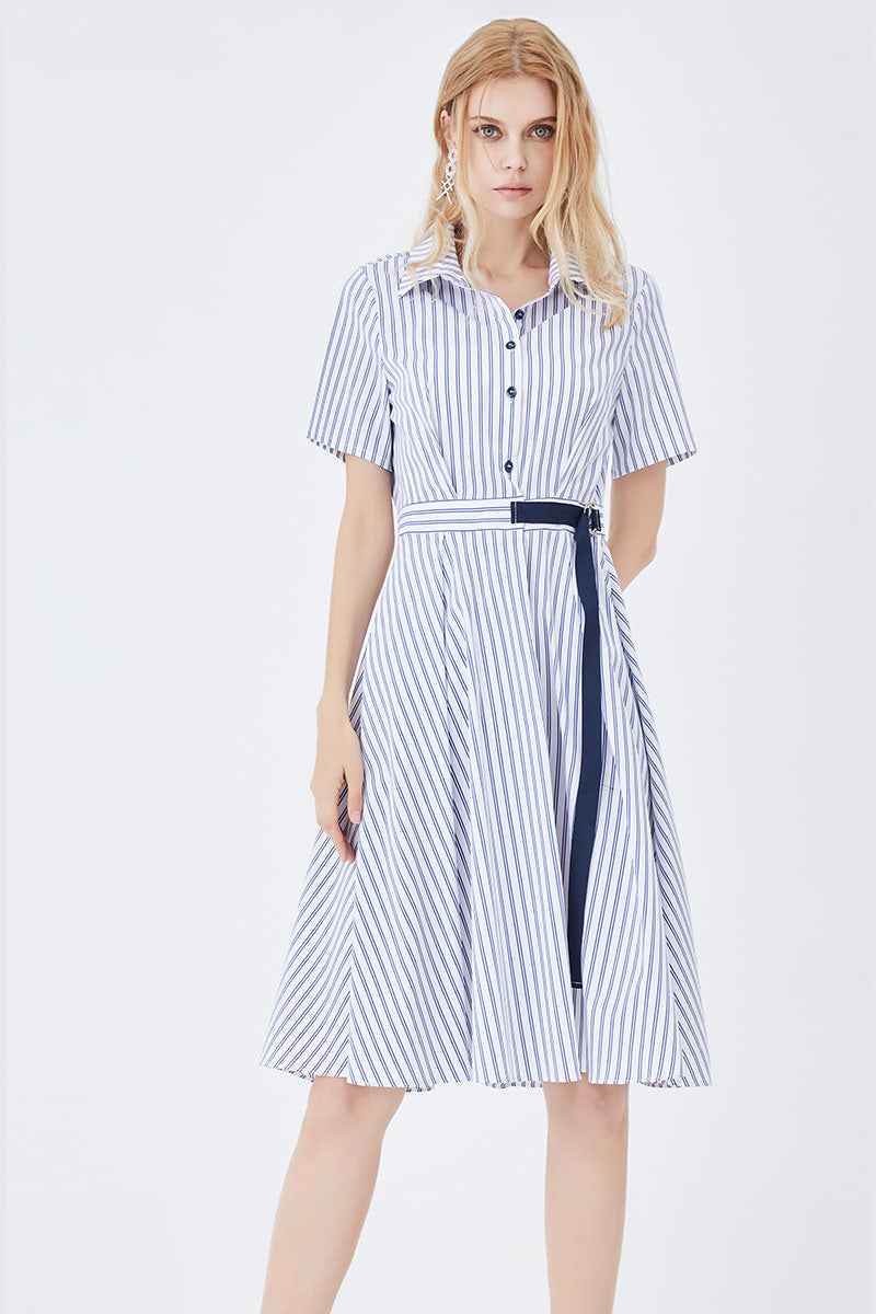 Classic Stripe Fitted Shirt Dress