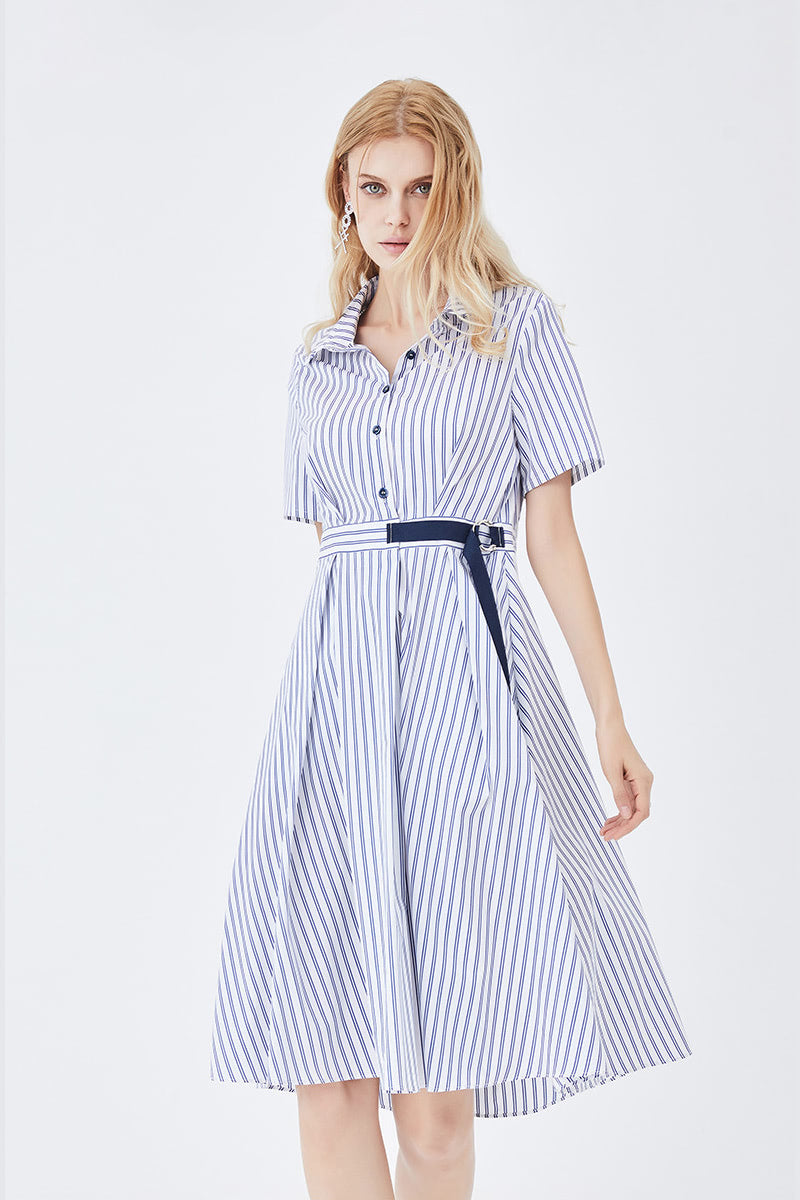Classic Stripe Fitted Shirt Dress