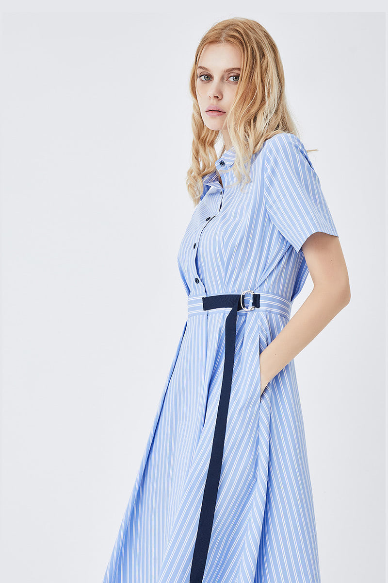 Classic Stripe Fitted Shirt Dress