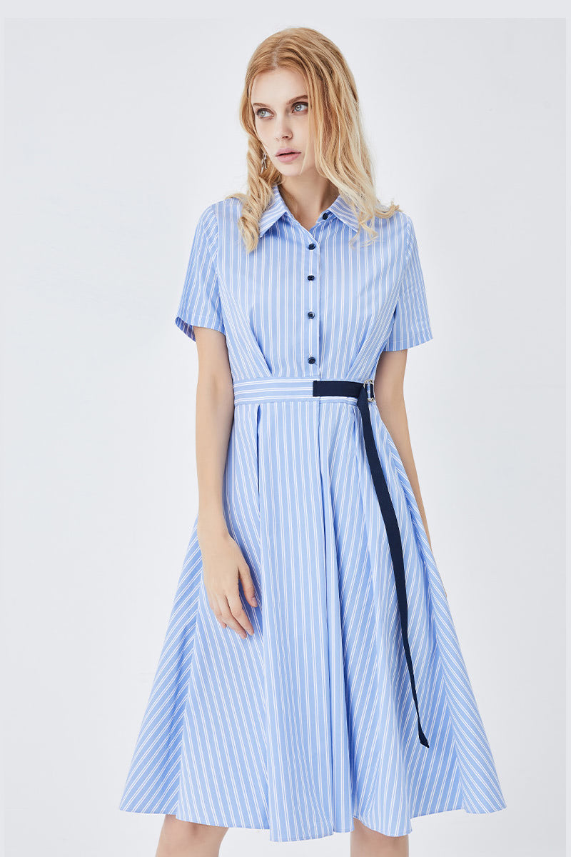 Classic Stripe Fitted Shirt Dress
