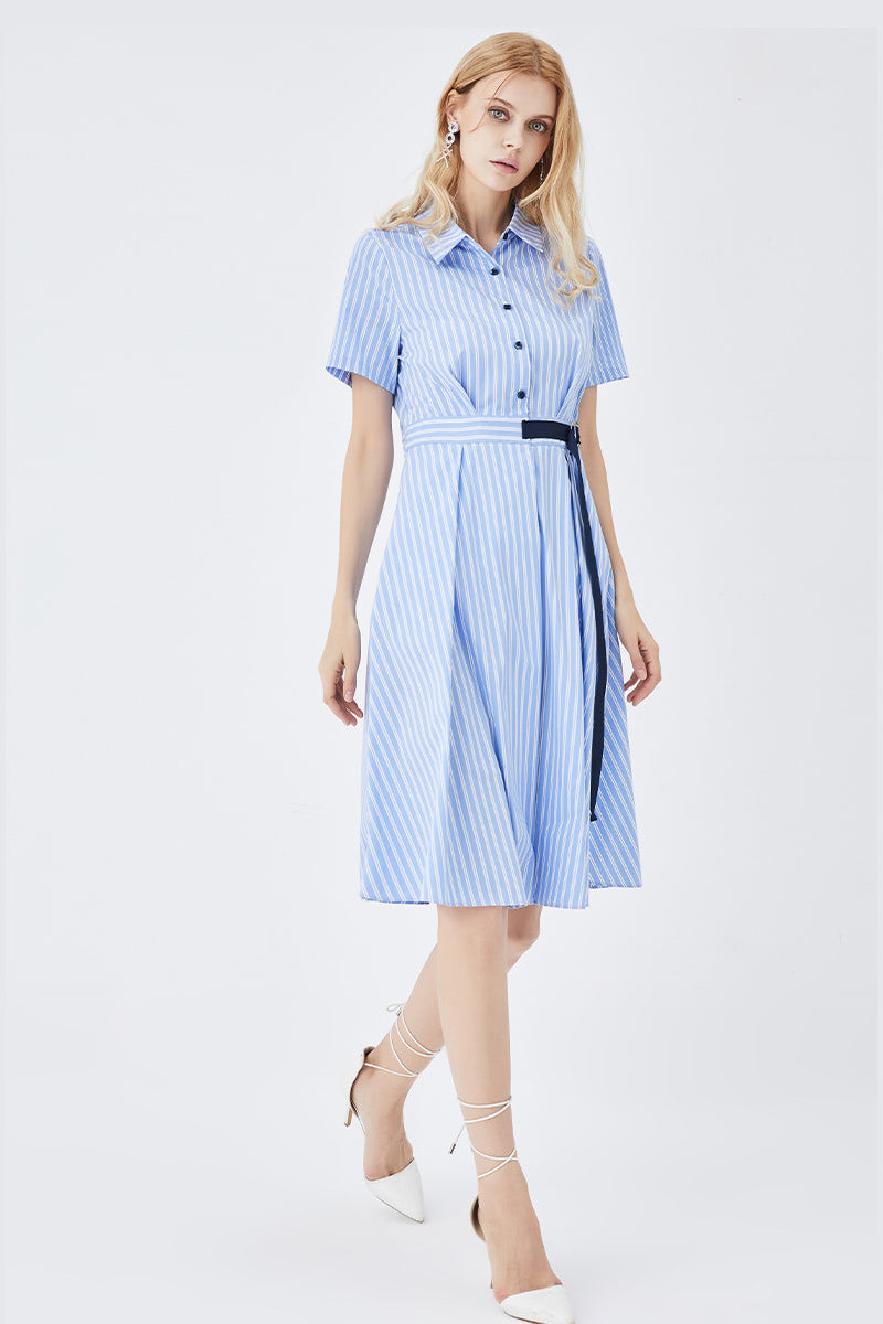 Classic Stripe Fitted Shirt Dress