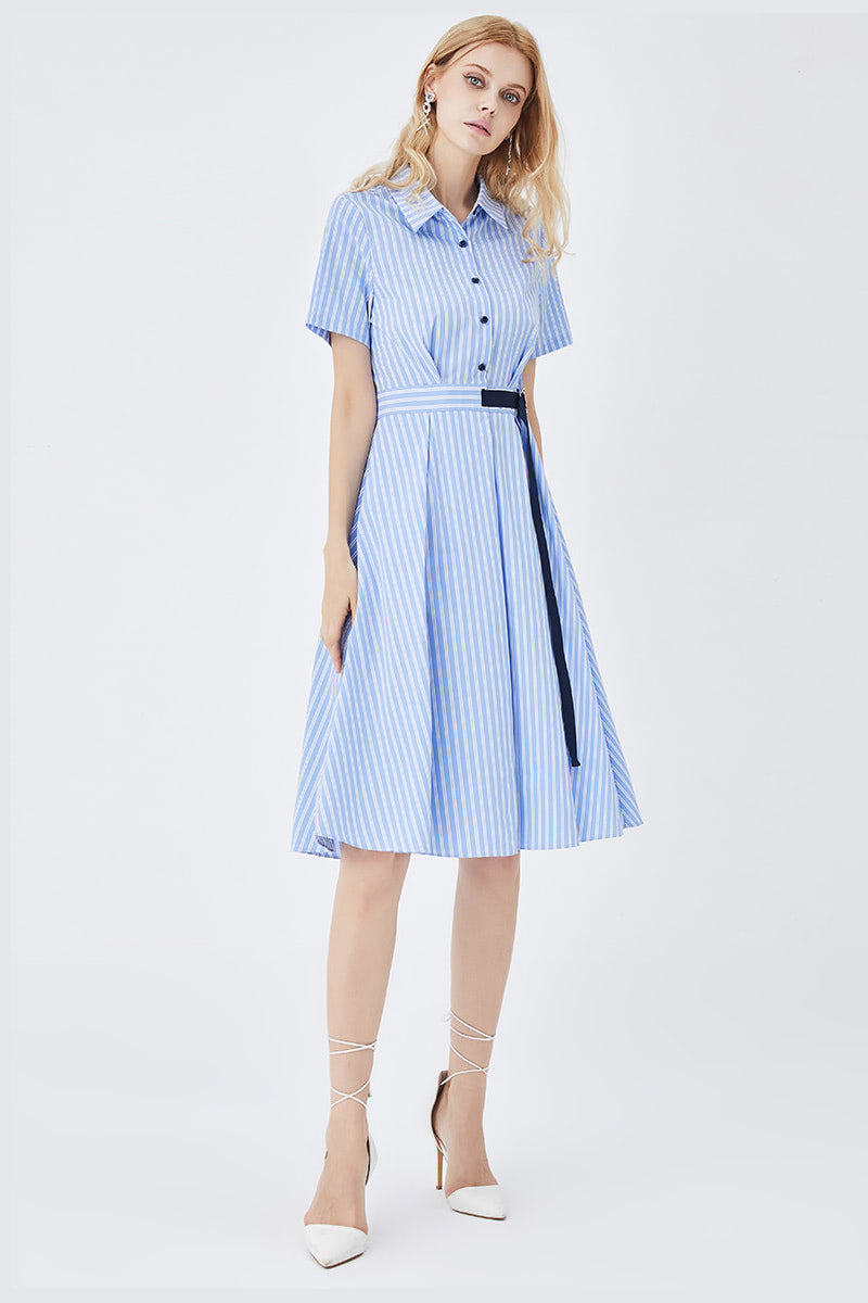 Classic Stripe Fitted Shirt Dress