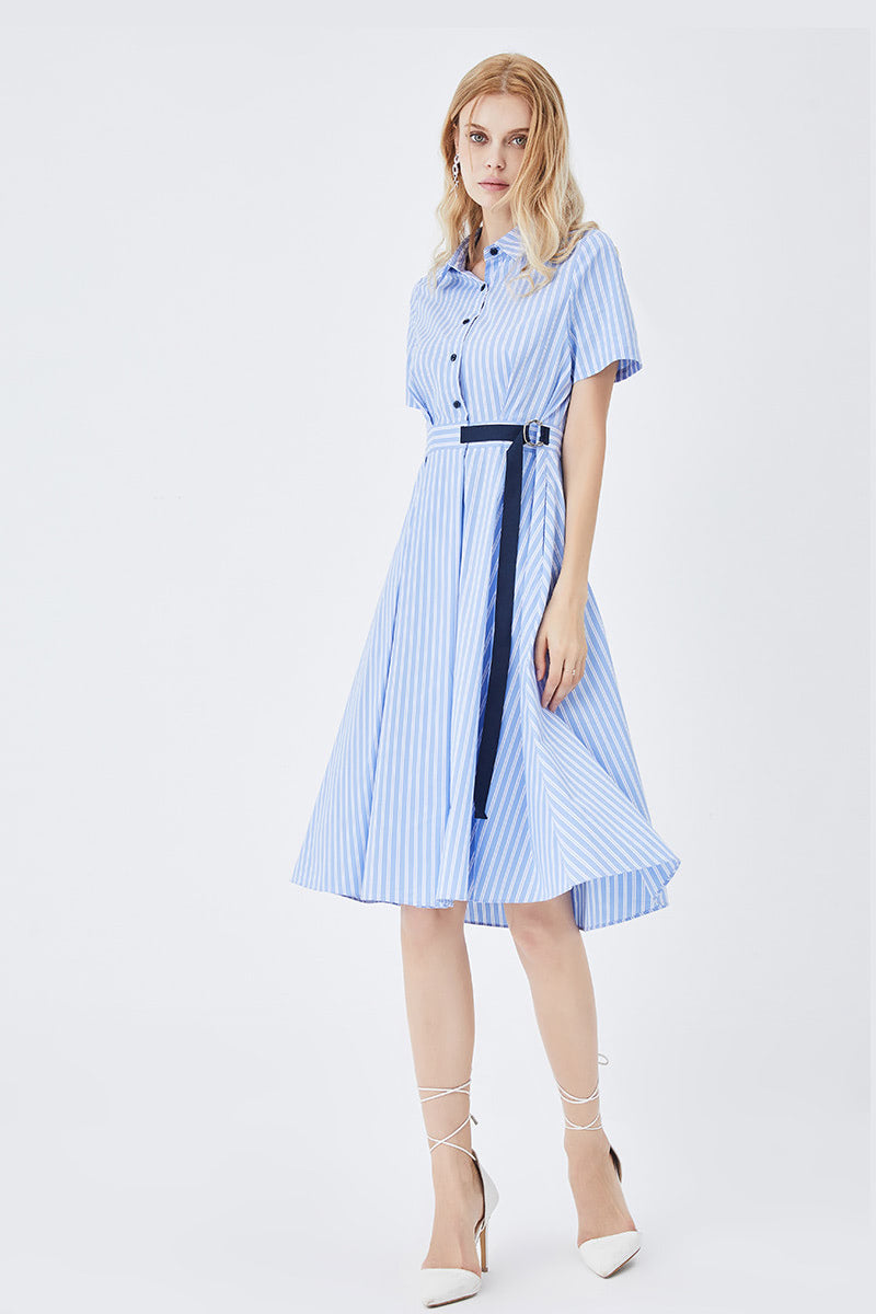 Classic Stripe Fitted Shirt Dress