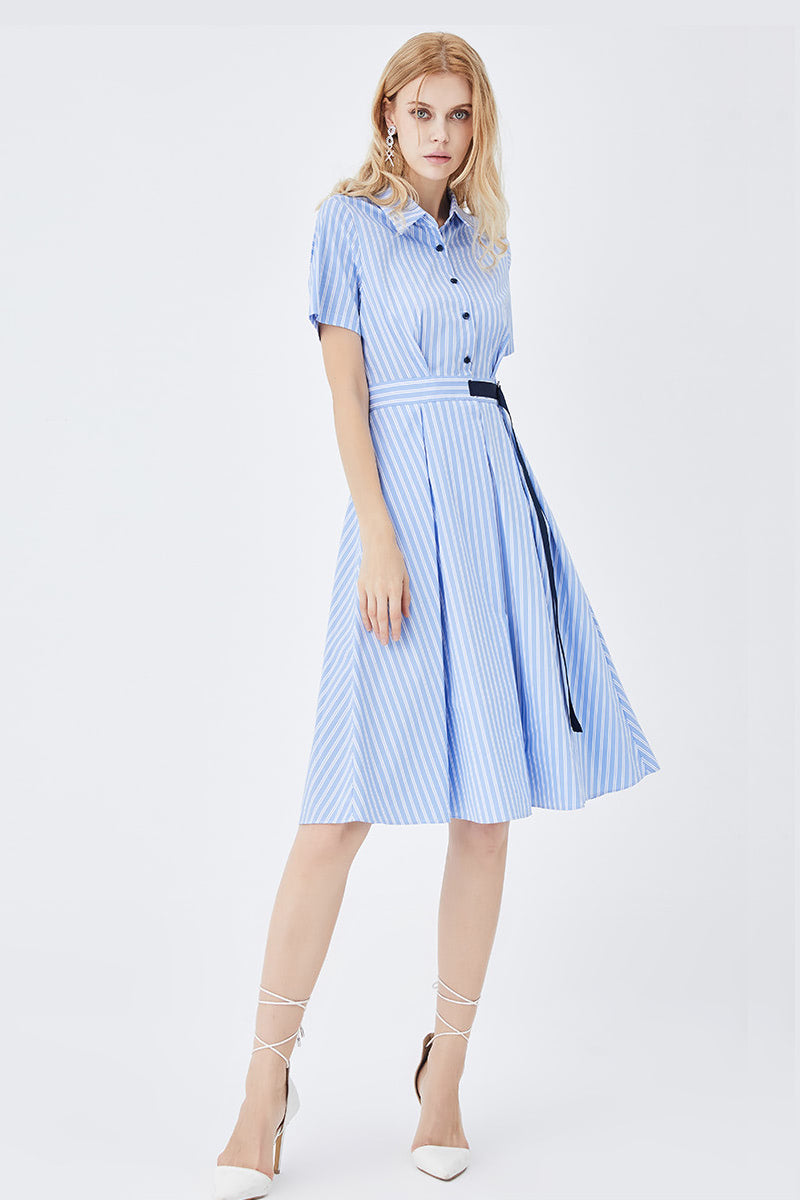 Classic Stripe Fitted Shirt Dress