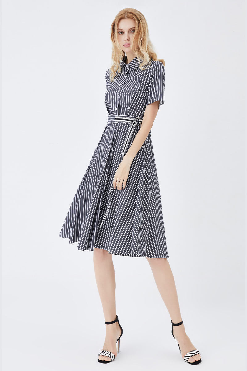 Classic Stripe Fitted Shirt Dress