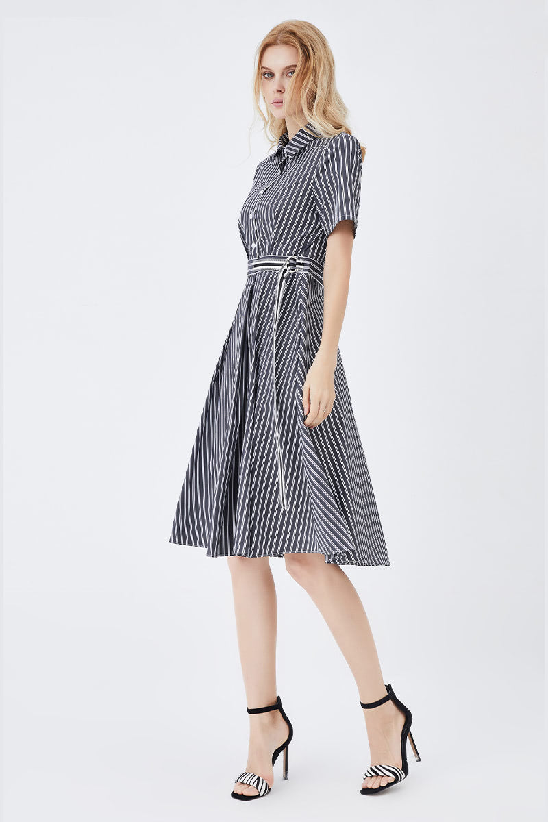 Classic Stripe Fitted Shirt Dress