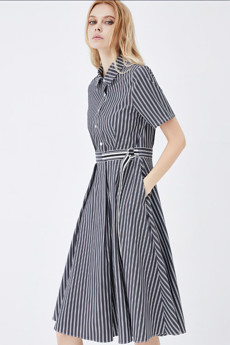 Classic Stripe Fitted Shirt Dress