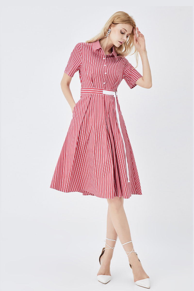 Classic Stripe Fitted Shirt Dress