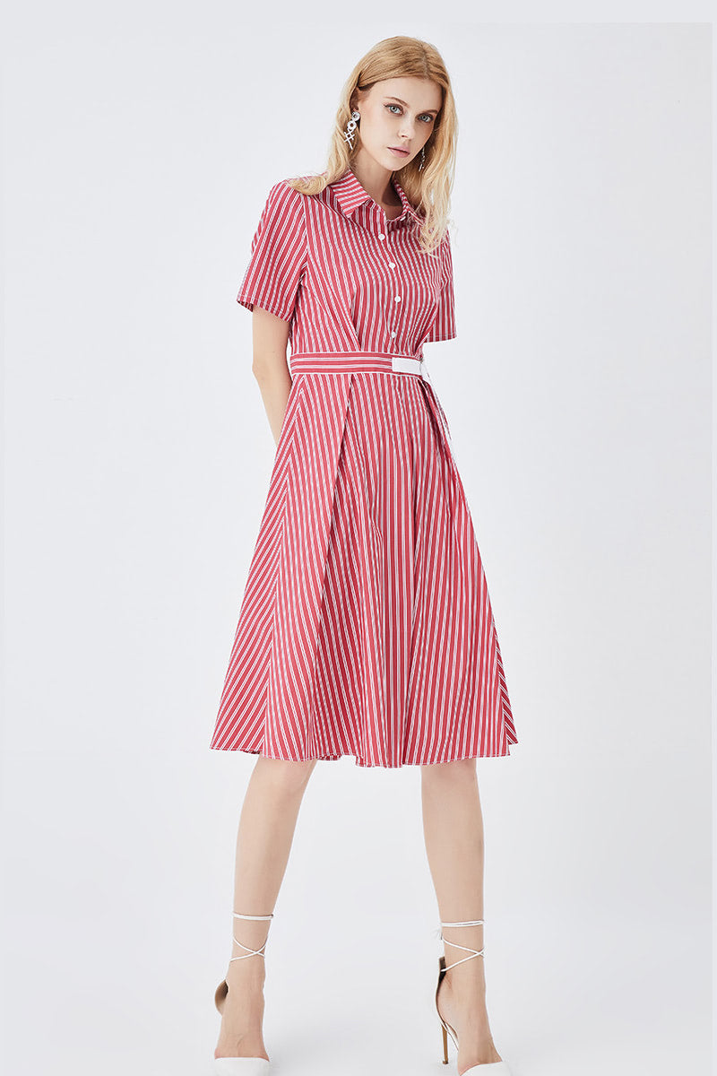 Classic Stripe Fitted Shirt Dress
