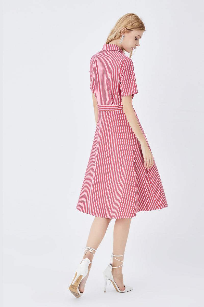 Classic Stripe Fitted Shirt Dress