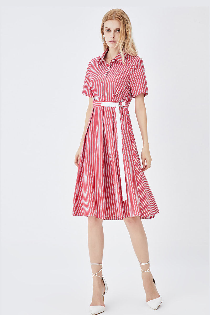 Classic Stripe Fitted Shirt Dress