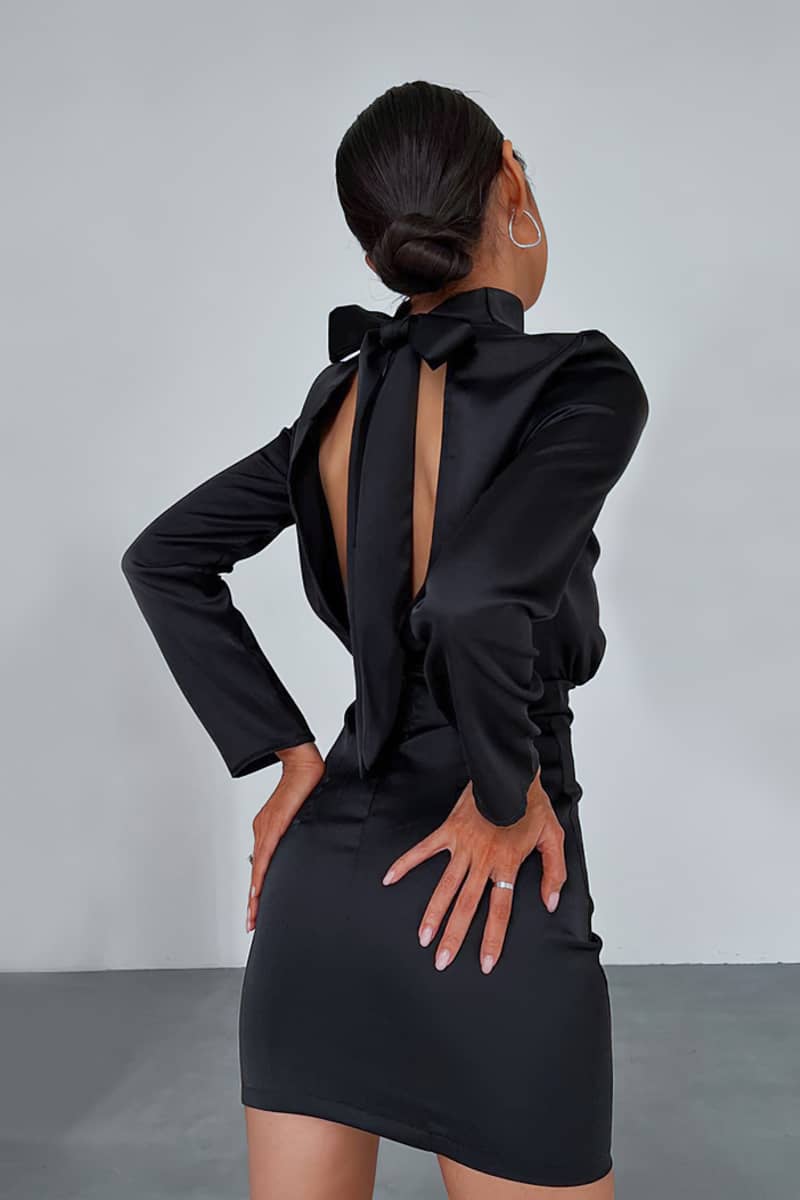 Satin Neck Backless Bow High Neck A-Line Dress