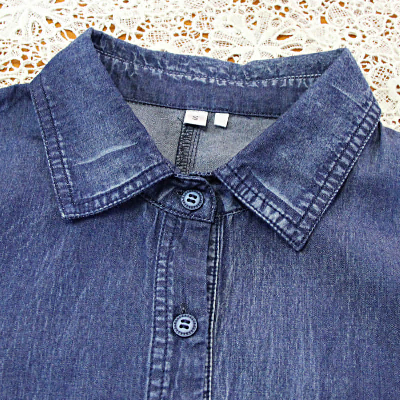 Irregular stitching polka dot belt spring denim dress  | IFAUN