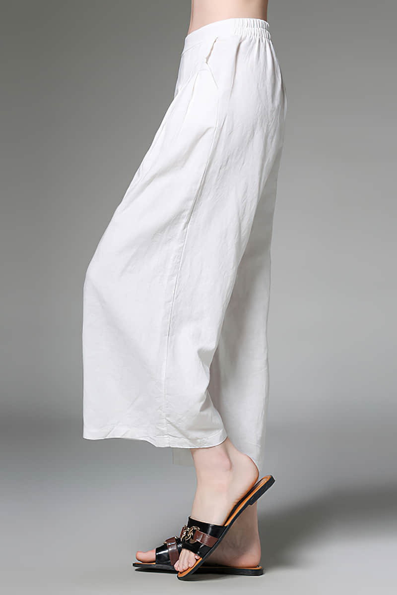Plus size women's all-match linen cotton wide-leg pants White / 2XL | IFAUN