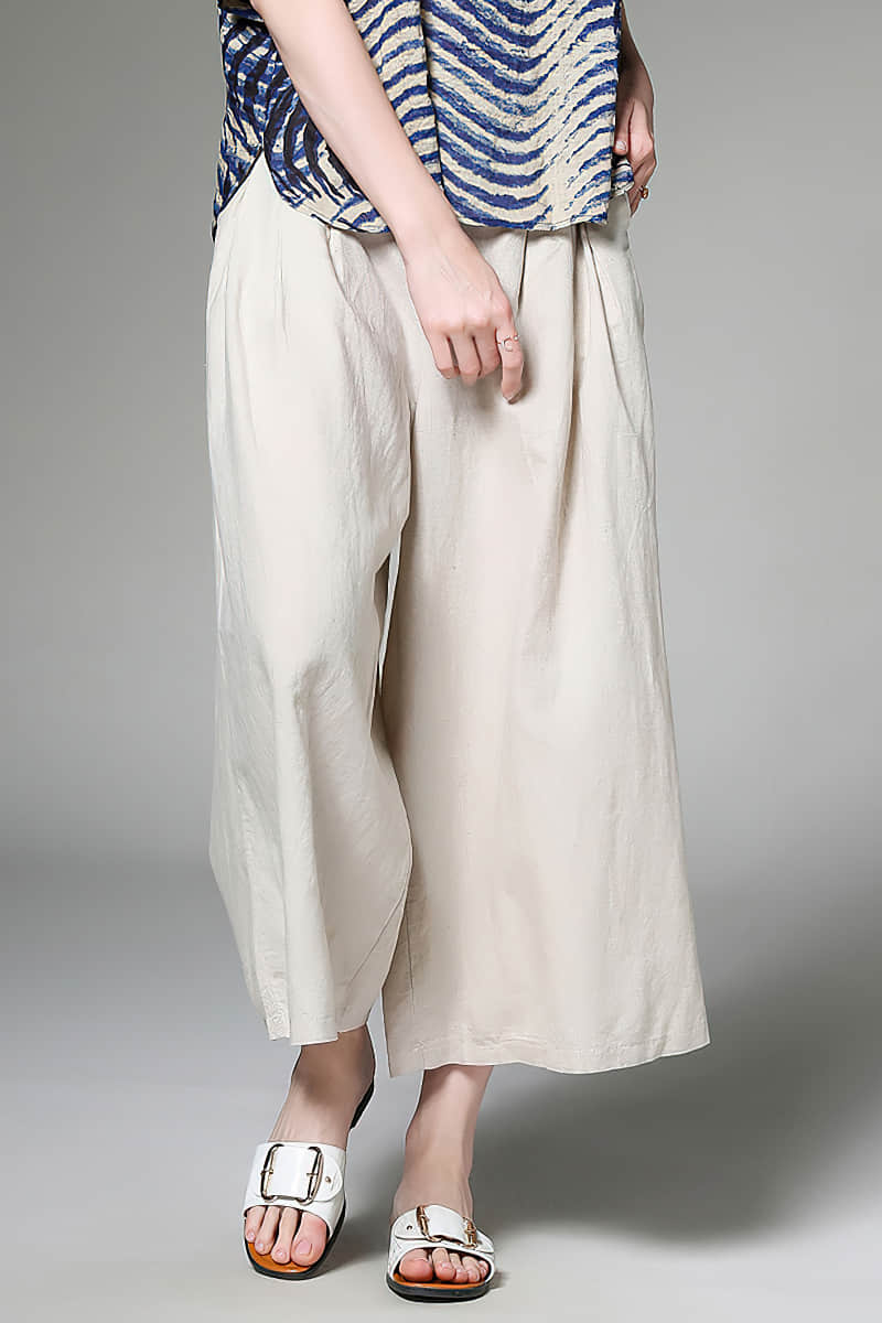 Plus size women's all-match linen cotton wide-leg pants White / 3XL | IFAUN