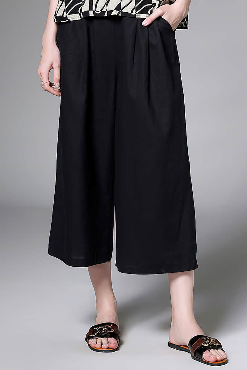 Plus size women's all-match linen cotton wide-leg pants Black / 3XL | IFAUN