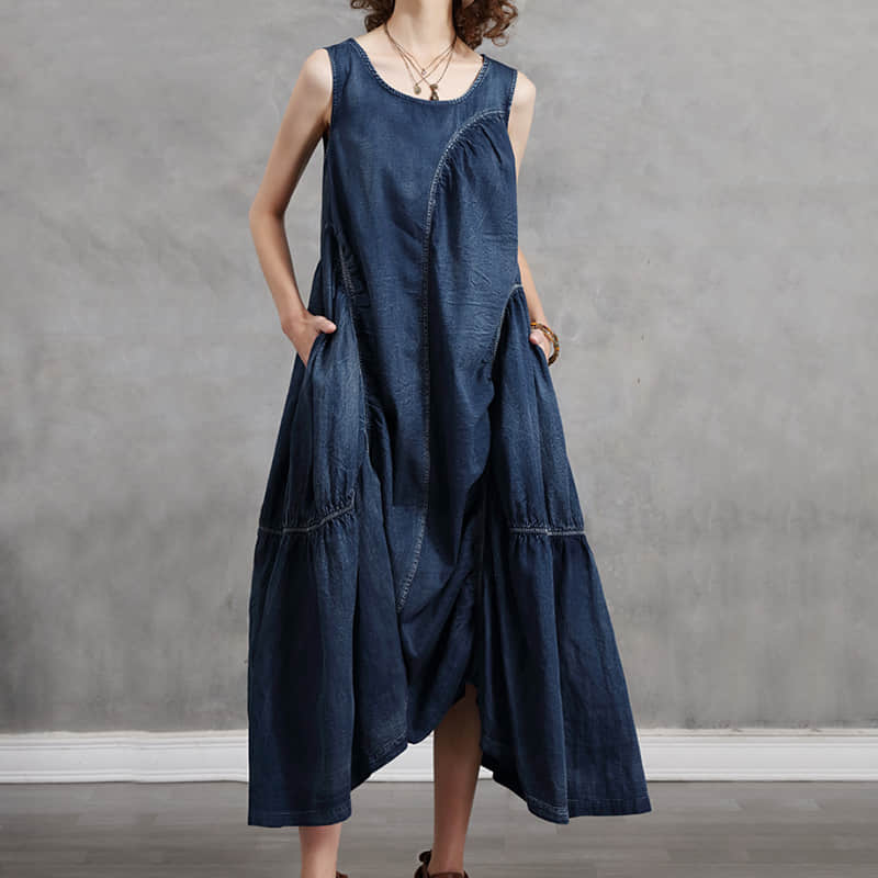 Irregular design plus size denim dress