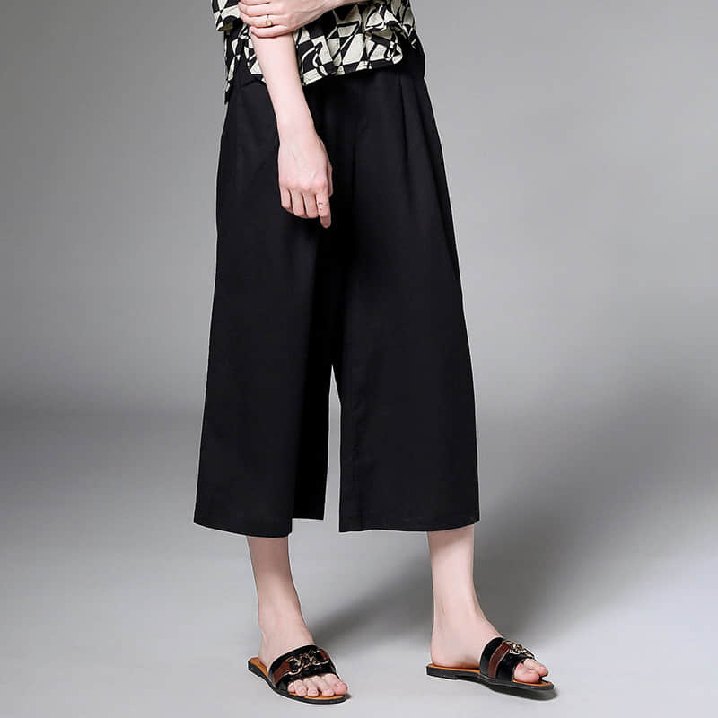 Plus size women's all-match linen cotton wide-leg pants Black / XL | IFAUN