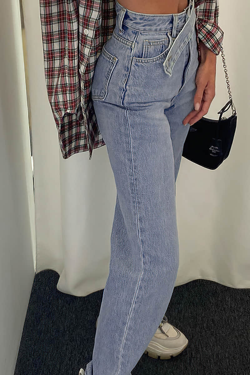 Women's featured sexy waist denim pants Blue / M | IFAUN