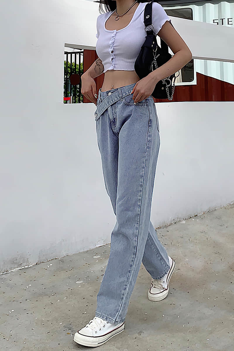 Women's featured sexy waist denim pants Blue / L | IFAUN