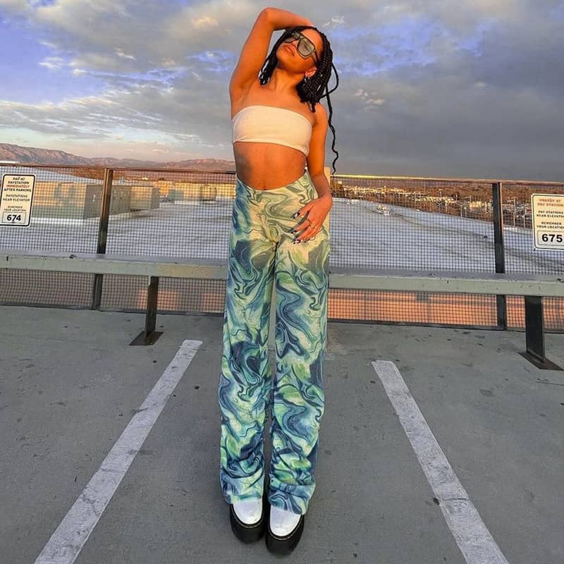 Tie-Dye Colorful High-Rise Wide-Leg Pants