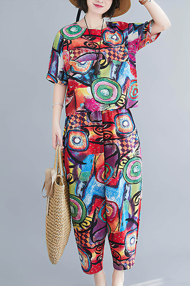 Large size printed casual Loungewear suit Red / 2XL | IFAUN