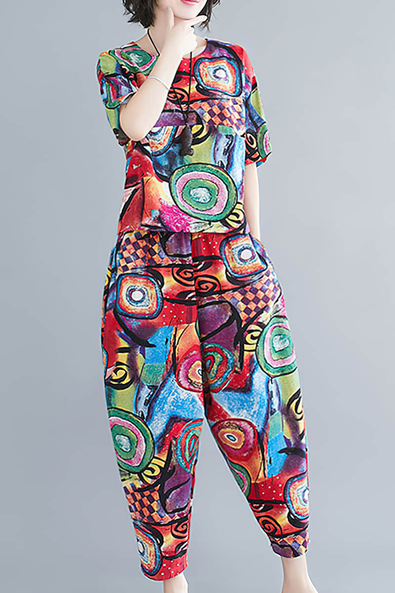 Large size printed casual Loungewear suit Red / XL | IFAUN