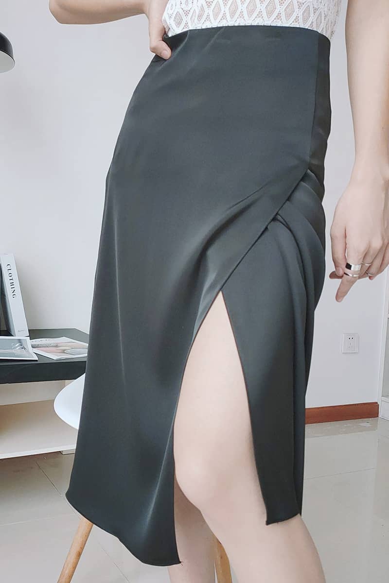 Drape high waist split skirt  | IFAUN