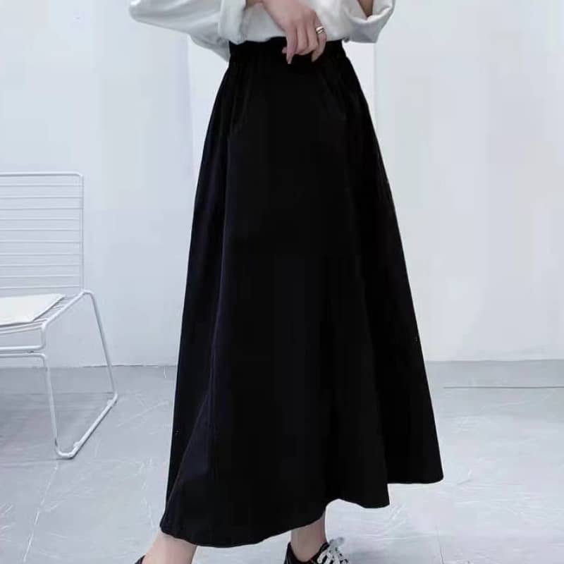 Spring mid-length cotton skirt Black / One Size | IFAUN