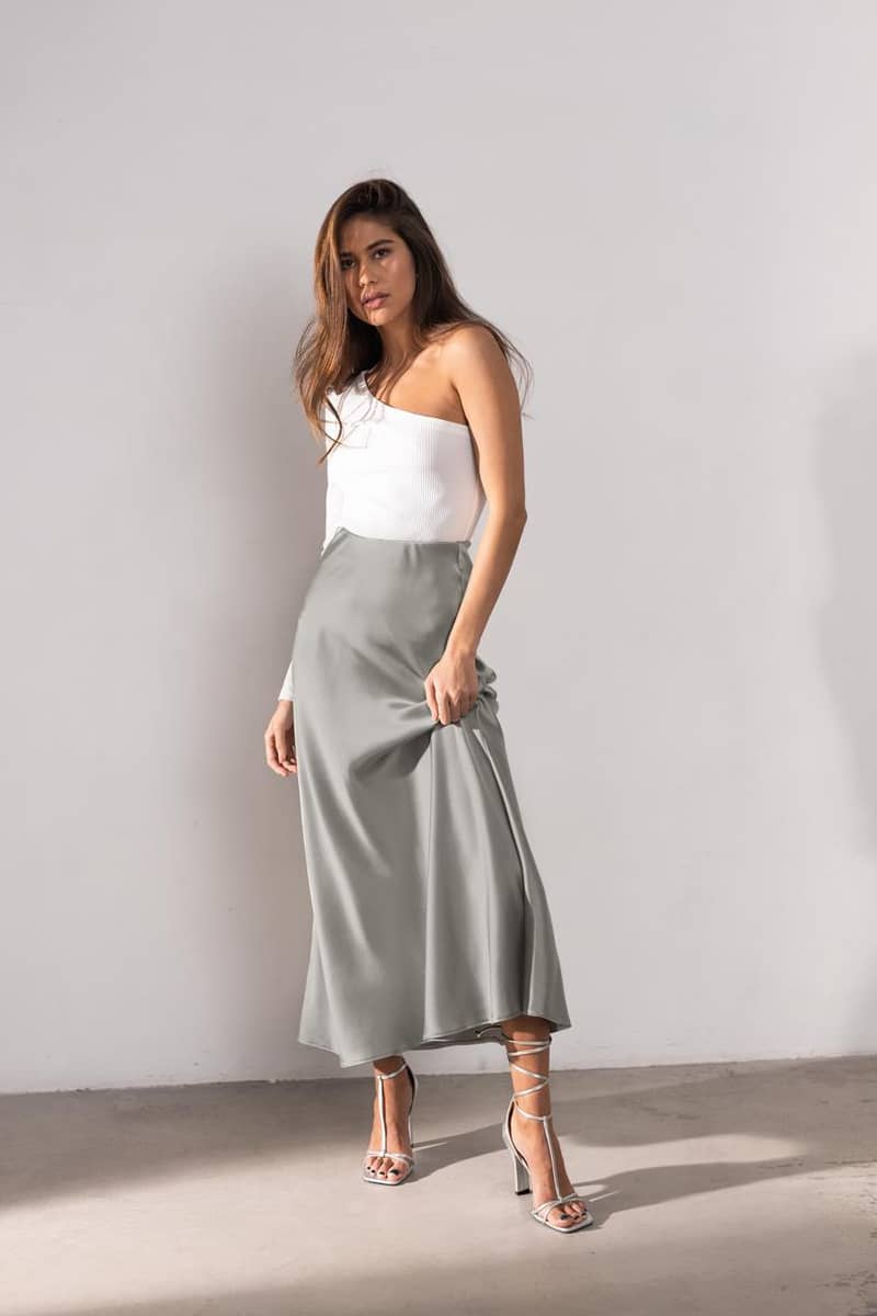 High waist silky drape midi skirt fishtail skirt