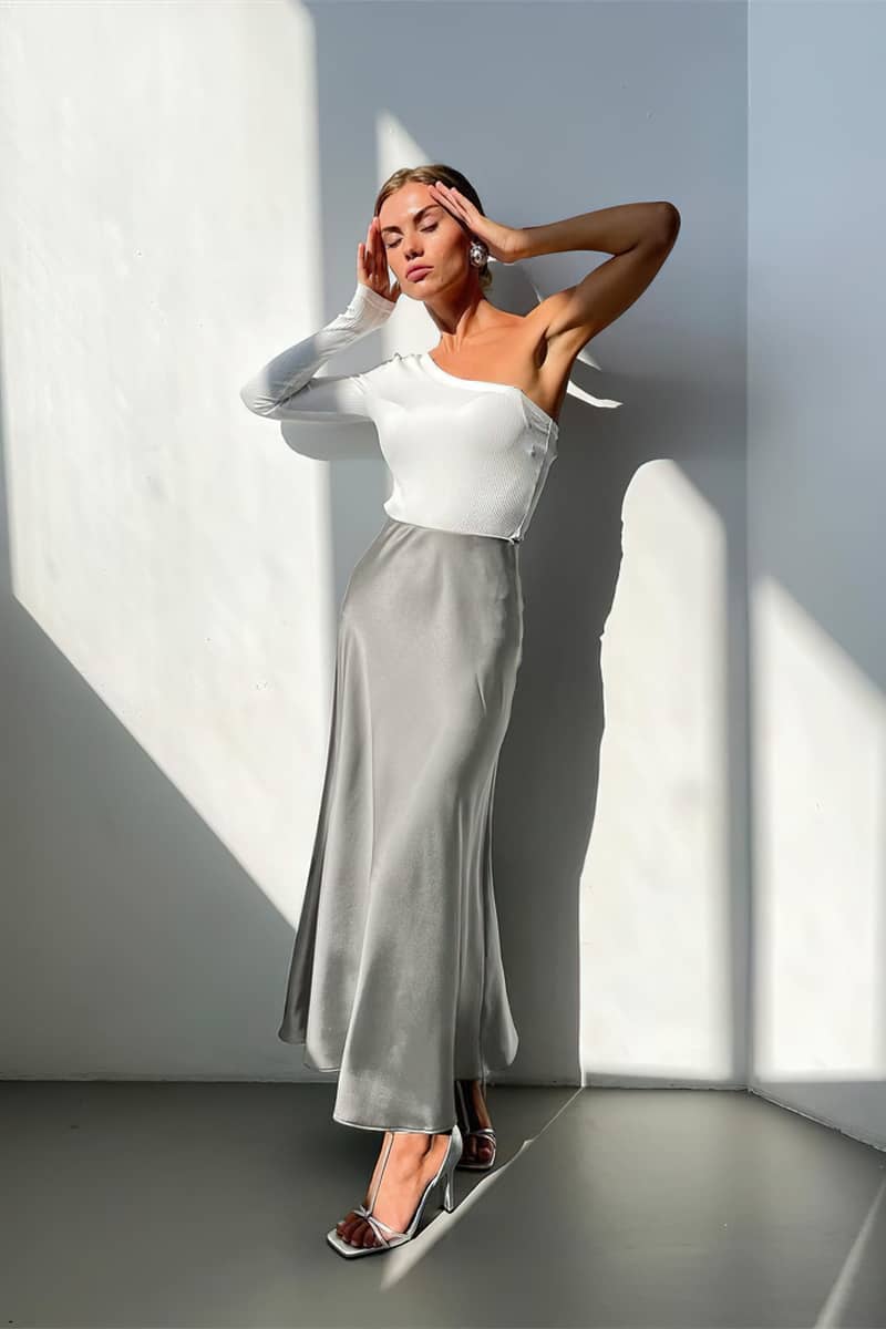 High waist silky drape midi skirt fishtail skirt